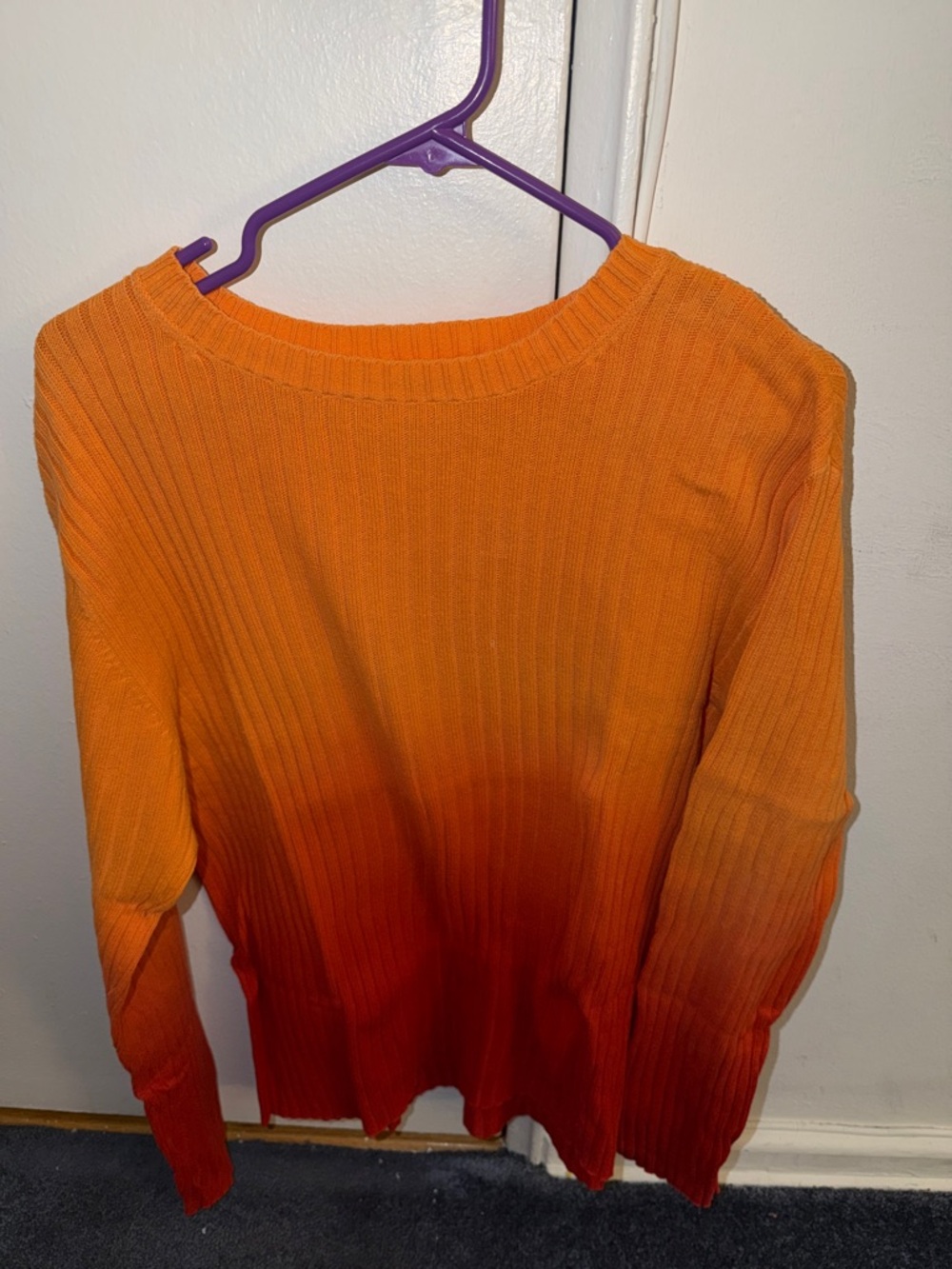 Old Navy Orange to Red Ombre Ribbed Crewneck Sweater